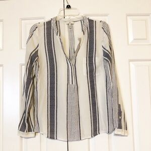 Joie 100% silk white & blue stripe top w/ pocket